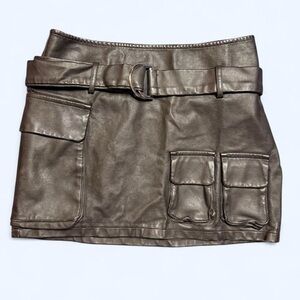 Pretty Little Thing Faux Washed Leather Cargo Micro Mini Skirt